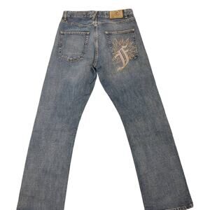 Fake London Genius Mens Graphic Jeans Button Fly Sz 32